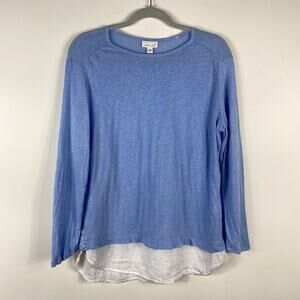 J. Jill Size XS Love Linen Layered Look Shirttail Hem Long Sleeve Top Blue